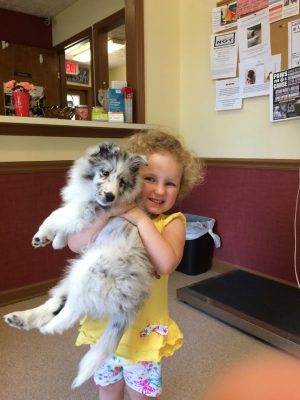 Girl and new puppy